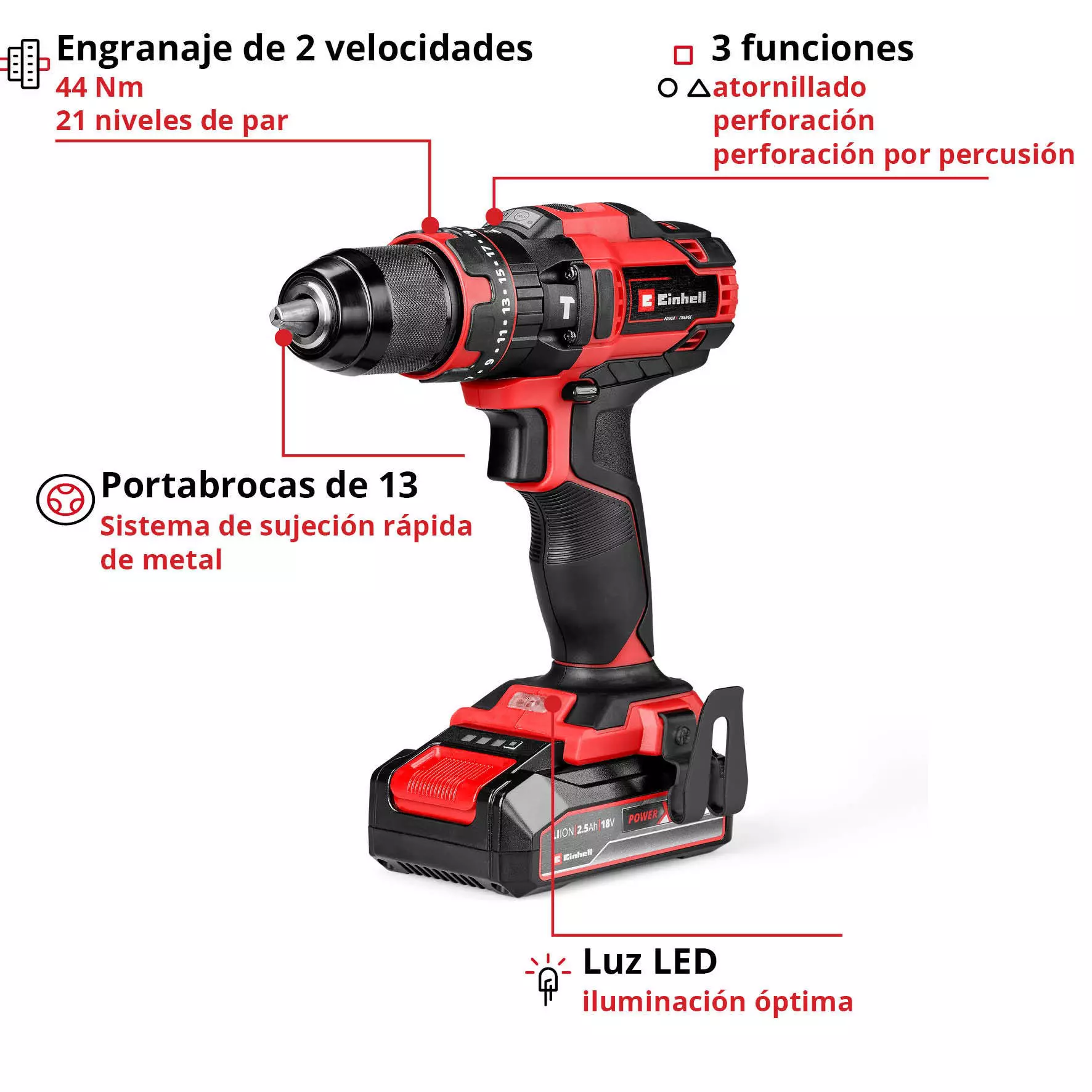 Taladro percutor a batería TE-CD 18/44 Li-i (1x2,5Ah) - Imagen 5